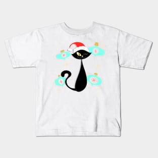 Black Cat with Blue Ornaments Kids T-Shirt